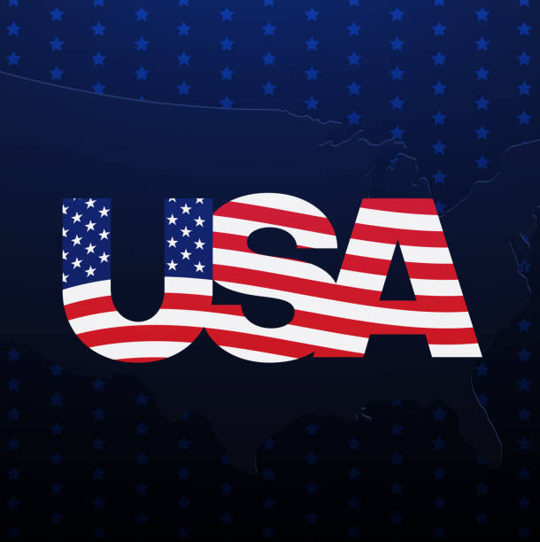 istock Blue background with USA letters colored in American flag. 1150440042