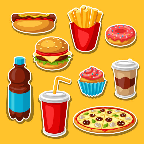 illustrazioni stock, clip art, cartoni animati e icone di tendenza di set di fast food. - coffee donut old fashioned snack