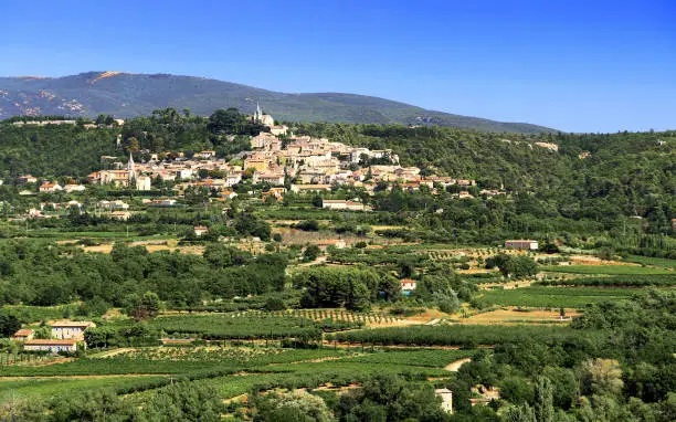 The tourist village of Bonnieux, surrounded by vineyards, in the Luberon.