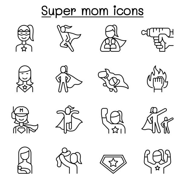 Super mom, super woman, Hero icon set in thin line style Super mom, super woman, Hero icon set in thin line style superheld stock illustrations