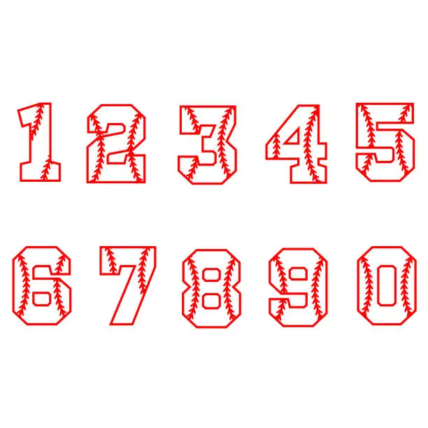 Vector illustration of sport style font. baseball numbers on white background. sport numbers sign.