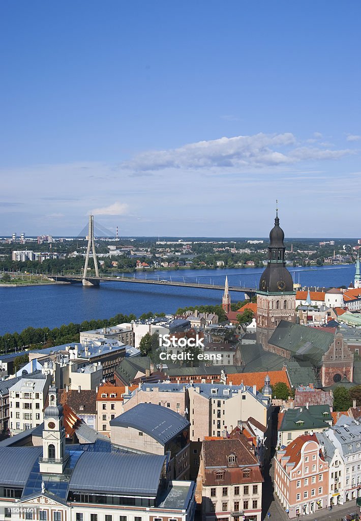 Riga Panoramic view to old Riga and Daugava river, Latvia Aerial View Stock Photo