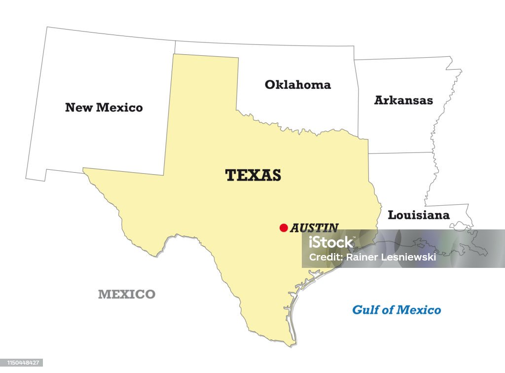 Texas state map with neighboring states Texas stock vector