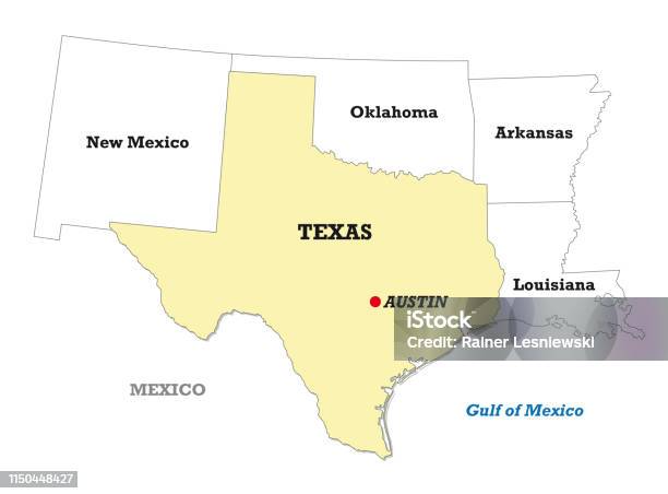 Texas State Map With Neighboring States Stock Illustration - Download Image Now - Texas, Map, Louisiana