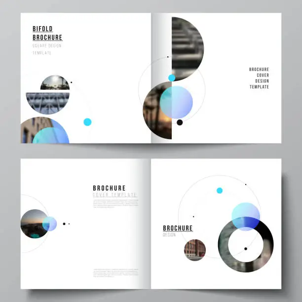 Vector illustration of Vector layout of two covers templates for square design bifold brochure, magazine, flyer. Simple design futuristic concept.Creative background with circles and round shapes that form planets and stars