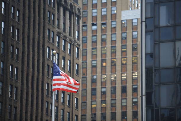 american flag wave in the city