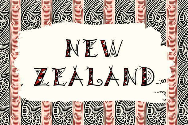 новая зеландия. векторная иллюстрация. дизайн путешествия с орнаментами узора маори. племенная концепция. - maori new zealand tattoo art stock illustrations