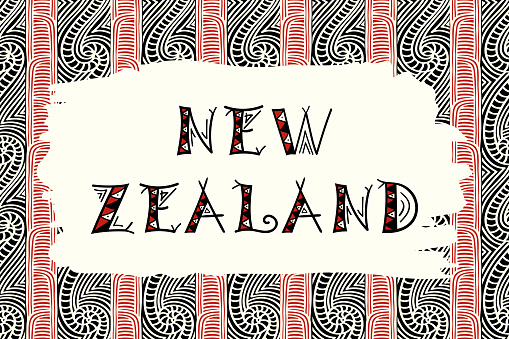 New Zealand. Vector illustration. Travel design with maori pattern ornaments. Tribal concept.