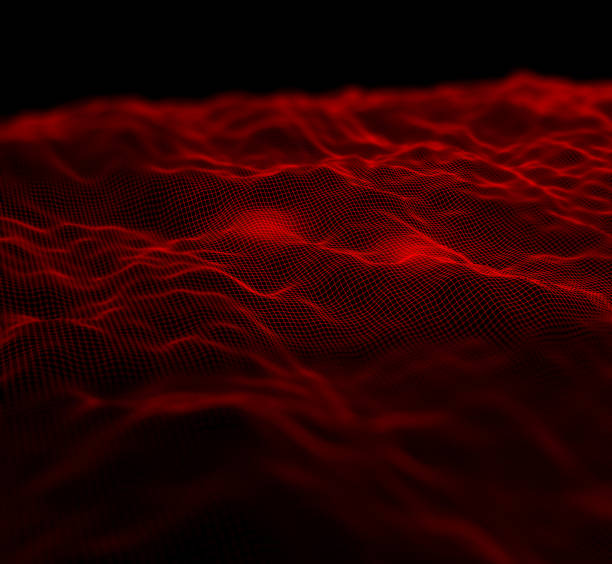 istock 3D digital landscape background with flowing grid with shallow focus 1150457442