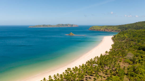 istock Wide tropical beach with white sand, view from above 1150458178