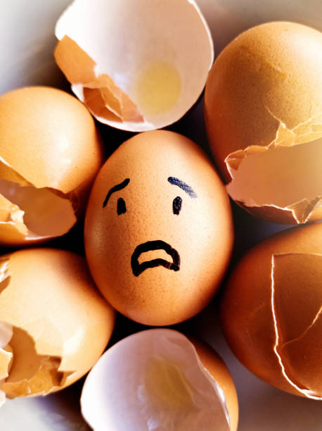 The last unbroken egg looking terrified, symbolising loss, grief and bereavement
