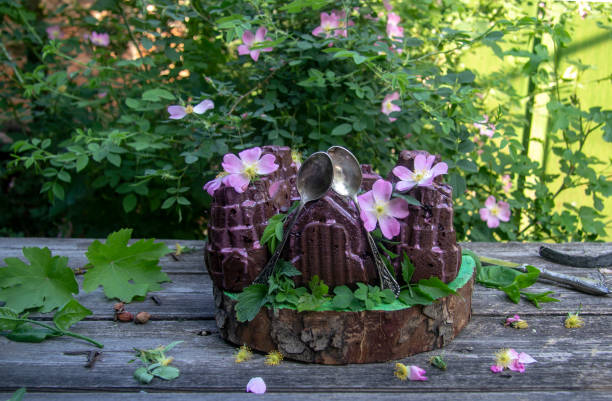 istock chocolate cake decorated with rosehip flowers 1150460625