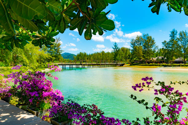 Bridge between the villa and hotel side of Apsara Beach Resort