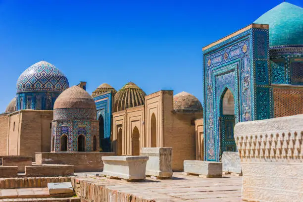 Shah-i-Zinda or Shohizinda (The Living King), a necropolis in Samarkand, Uzbekistan.