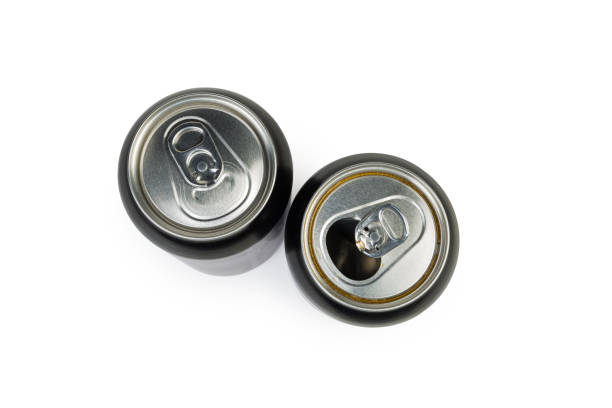 istock Top view of two metal beverage cans, open and closed 1150462263