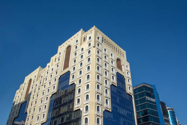 Beautiful arabic building with stucco windows in sunny day