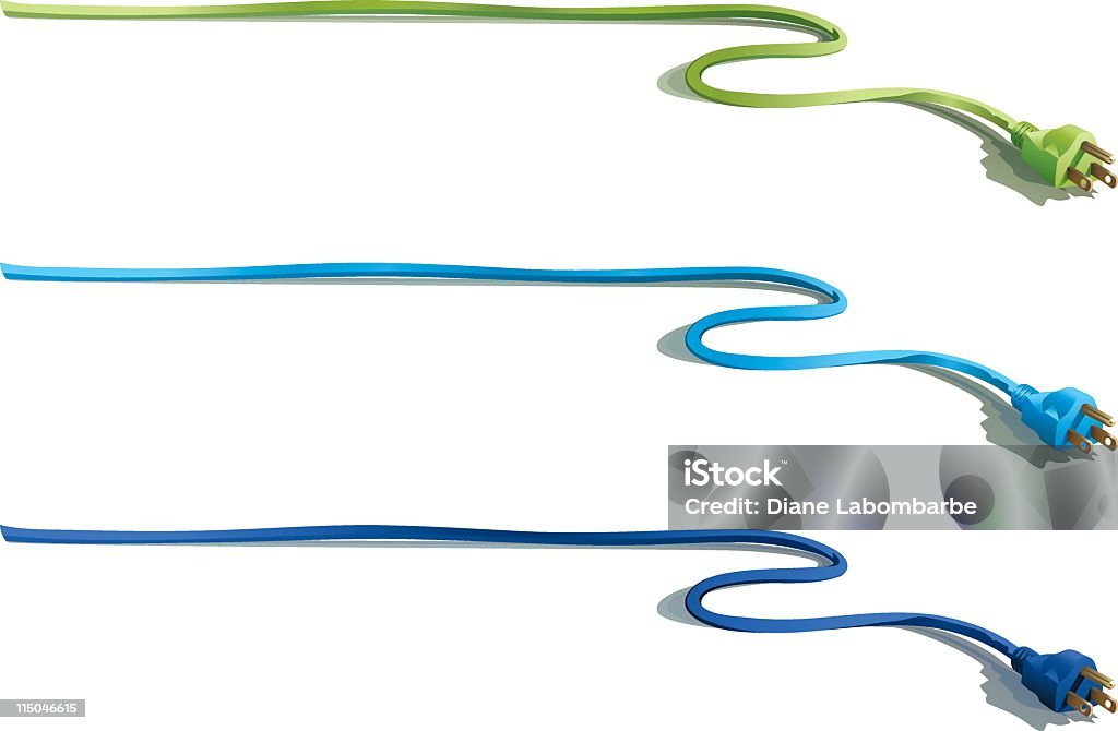 Wtyczki elektryczne z długie przewody-zielony, niebieski i czarny - Grafika wektorowa royalty-free (Przedłużacz)