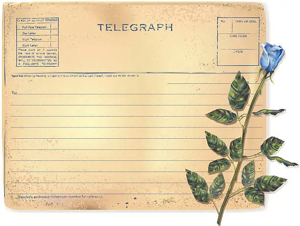 Vector illustration of Old Telegram and Rose
