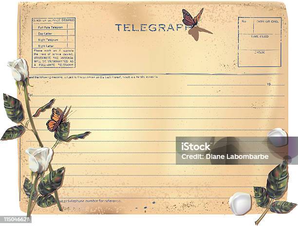 Ilustración de Old Telegrama Y Rosas Blancas y más Vectores Libres de Derechos de Anticuado - Anticuado, Antigualla, Carta - Documento