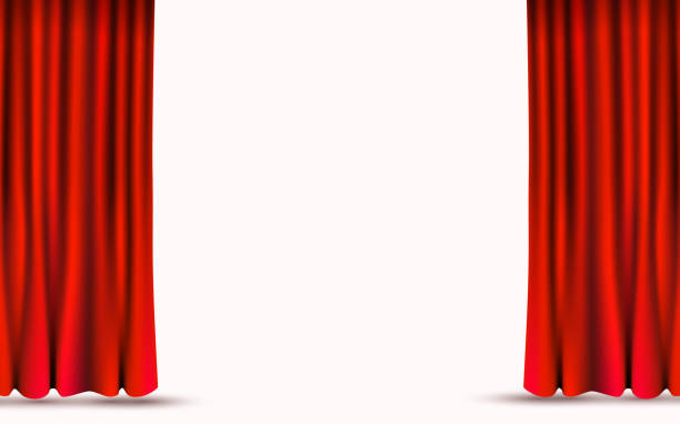 istock Red velvet curtains isolated on white background. Show stage concept. 1150467172
