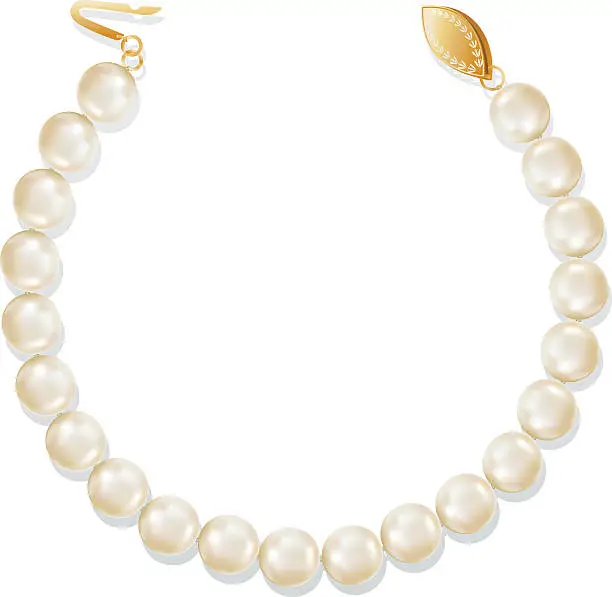 Vector illustration of Strand of Pearls Antique Necklace with Gold Clasp on White