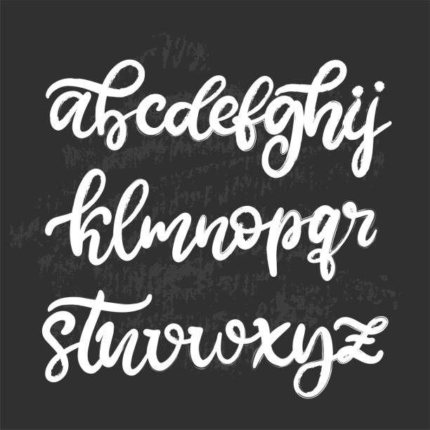 Hand drawn lettering font, alphabet Alphabet in English. Hand drawn typeface, lettering script font. Letters handwritten in modern calligraphy style for design, poster, print. Vector illustration EPS10. calligraphy alphabet styles drawing stock illustrations