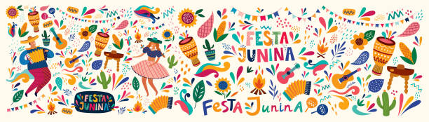 Jerk Beautiful vector illustration with design for Brazil holiday Festa Junina accordion instrument stock illustrations