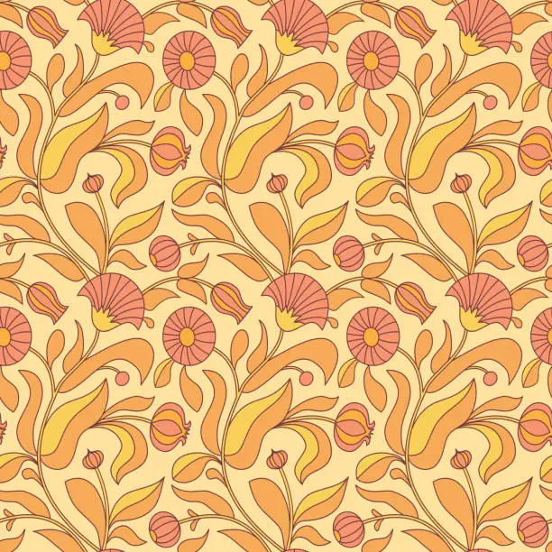 Vector illustration of Floral pattern of calendula flowers