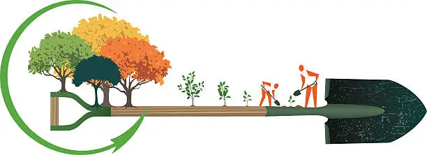 Vector illustration of Arbor Day People Planting Trees