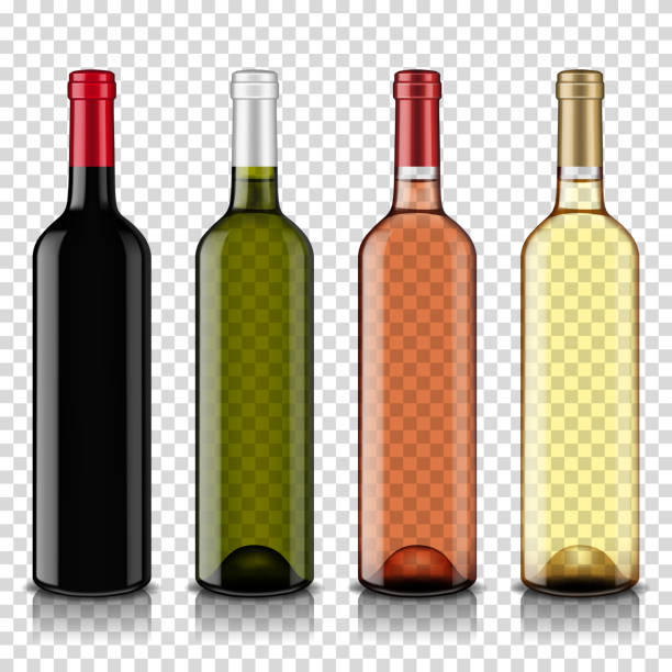 와인 병 세트, 투명 한 배경에 고립. - 와인 stock illustrations