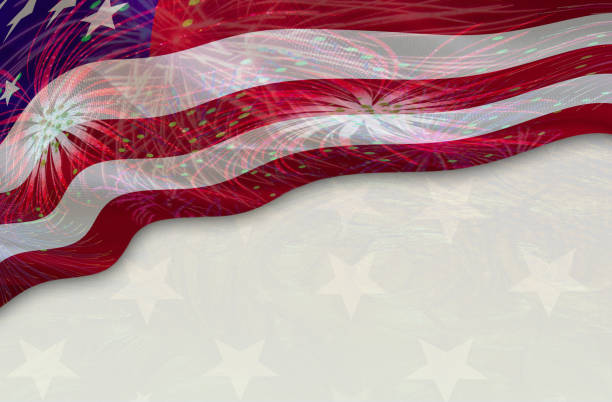 Firework design of USA flag on silver background