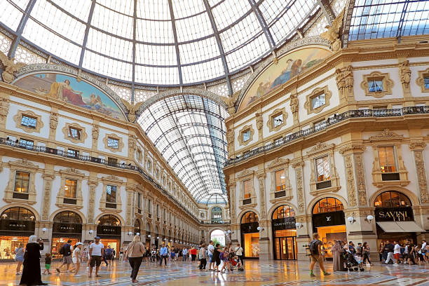 interior of Galleria Vittorio Emanuele in Milano. It's one of the world's oldest shopping malls in Milan city Italy stock photo