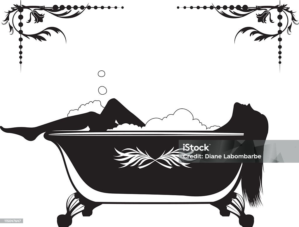 Силуэт женщина с пенистую ванну - Векторная графика Ванна роялти-фри