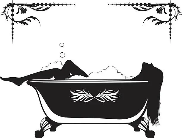 Vector illustration of Silhouette of A Woman Having A Bubble Bath