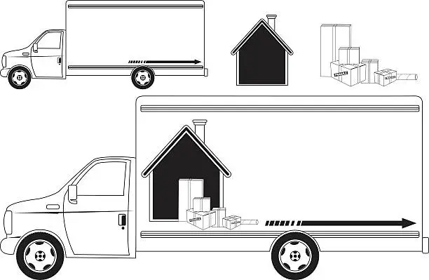 Vector illustration of Black and White Moving Truck