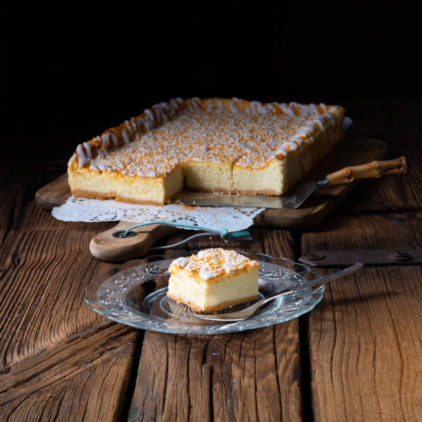 istock juicy cheesecake from tin with crumbles 1150478509