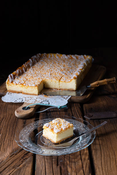 istock juicy cheesecake from tin with crumbles 1150478524