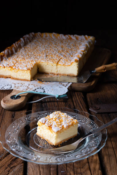 istock juicy cheesecake from tin with crumbles 1150478609