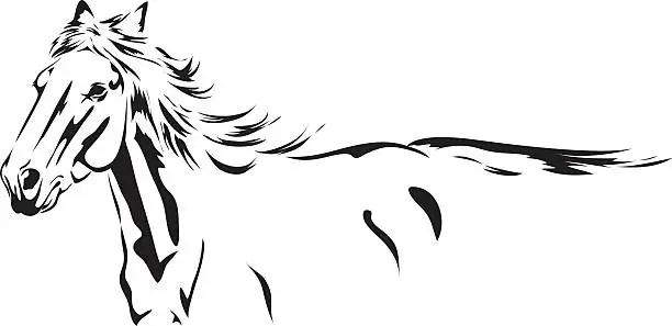 Vector illustration of Running Stallion black Ink Sketch drawing isolated on white