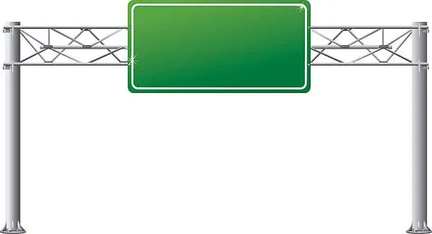 Vector illustration of Empty Overhead Directional Highway Road Sign on Posts