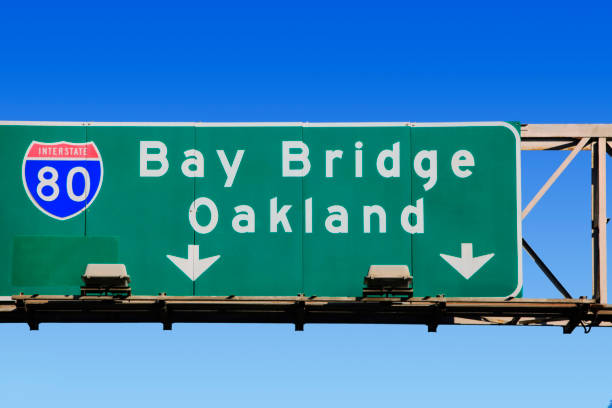 Highway sign for Oakland stock photo