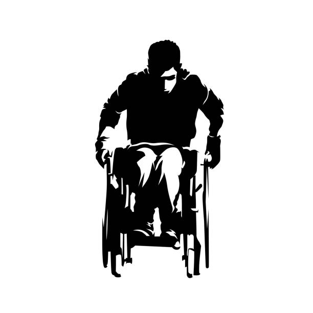 ilustrações de stock, clip art, desenhos animados e ícones de disabled person in wheelchair, abstract isolated vector illustration - physical injury men orthopedic equipment isolated on white
