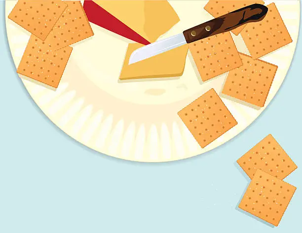 Vector illustration of Plate With Cheese and Crackers