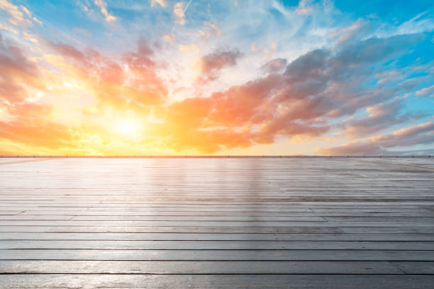 istock Wood square floor and beautiful sky at sunrise 1150484486
