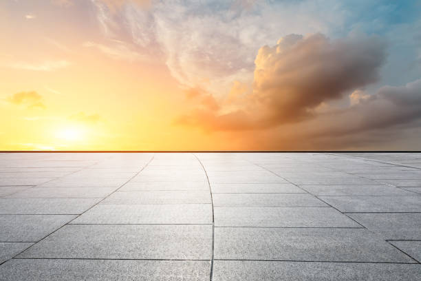 istock Empty square floor and beautiful sky at sunrise 1150485164