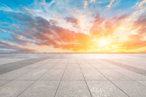 istock Empty square floor and beautiful sky at sunrise 1150485194