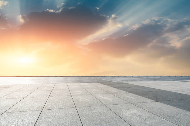 istock Empty square floor and beautiful sky at sunrise 1150485204