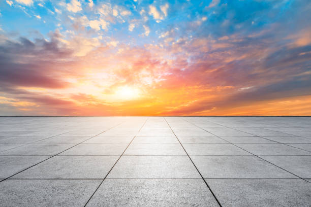 istock Empty square floor and beautiful sky at sunrise 1150485417