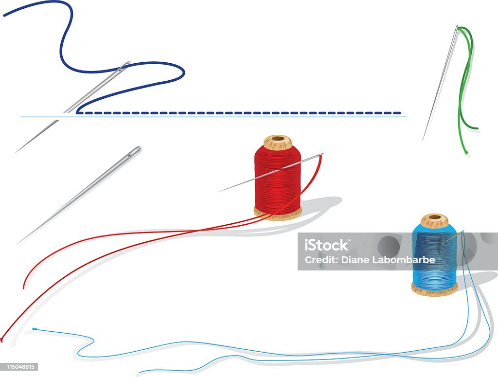Roscados duas Agulhas de costura com bobinas e linha de costura - Royalty-free Linha - Artigo de costura arte vetorial