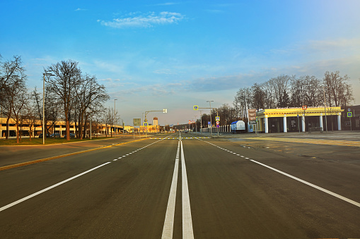 Moscow, Russia. 04.11.2019. Road with markings near the sports complex. Luzhniki street